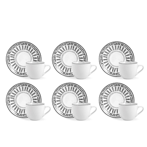 Set di 6 Tazze da Caffè Voyage con Piattini in Porcellana Decorati - Product Image 1