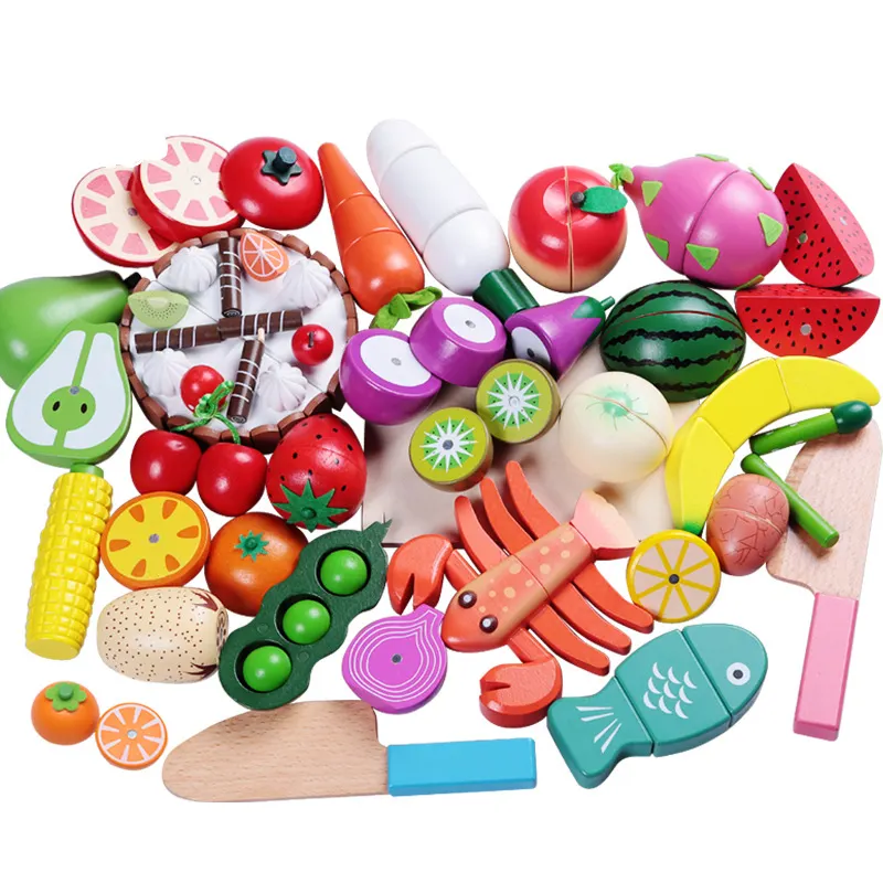 Eğitici oyuncaklar mutfak ahşap sebze seti oyuncak kesme oyuncaklar meyve ve sebze çocuklar için çocuk