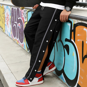 <b>Men's</b> <b>White</b> Side Button Long <b>Pants</b> With Vertical Stripe Breathable Polyester Casual Streetwear Hip Hop Style Outdoor Wear - Product Image 3