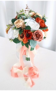 Grand <span class=keywords><strong>bouquet</strong></span> <span class=keywords><strong>de</strong></span> <span class=keywords><strong>mariée</strong></span> artificiel en forme <span class=keywords><strong>de</strong></span> larme, roses en plastique orange brûlé, fait main, écologique, réutilisable, réaliste, cascade <span class=keywords><strong>de</strong></span> mariage - Product Image 3