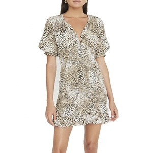 <span class=keywords><strong>Abbigliamento</strong></span> personalizzato stampa del leopardo scollo a v maniche corte donna casual vestiti alla moda disegni - Product Image 2