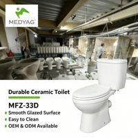Medyag Cuvette WC Suspendue Économique en Céramique Ronde Deux Pièces avec Siphon en P pour Salle de Bain