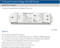 Atenuador LED DALI de Voltaje Constante de 4 Canales DA4-M, Atenuación Digital PWM, Curva de Atenuación Logarítmica DALI Estándar
