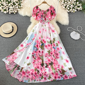 TKS Boutique Venta al por Mayor, Primavera 2026, Nuevo Vestido de Mujer con Cuello Redondo, Estampado de Loto, Cintura Alta, Estilizador, Súper Elegante - Product Image 1