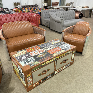 Migliore qualità moderna stile aviatore vera pelle divano Set per la casa Hotel Bar Villa industriale soggiorno pieno di spugna - Product Image 3