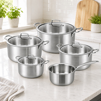 Ensemble de 10 casseroles en acier inoxydable triple couche, ensemble de casseroles de luxe pour cuisson à induction, ensemble de casseroles et de marmites en acier inoxydable 3 couches