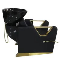 Chaises de shampooing en cuir noir couleur de poignée d'or peut être personnalisé salon de coiffure chaise de shampooing canapé à vendre