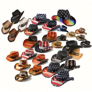Sombrero de Vaquero Unisex de Paja con Diseño de Bandera Americana, Transpirable, Cómodo, con Ala Moldeable, para Viajes y Pesca, Uso en las Cuatro Estaciones - Product Image 2