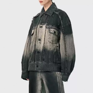 Veste en jean pour homme, denim brut noir personnalisé, vintage, délavé, haute qualité, 100% coton, nouvelle mode - Product Image 3