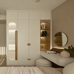 Armoire de luxe moderne sur mesure avec porte en verre et coiffeuse, mobilier de chambre en bois massif pour hôtel et appartement - Product Image 3