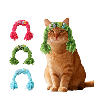 قبعة شعر مستعار للحيوانات الأليفة، للقطط والكلاب، زي تنكري مضحك قابل للتعديل وذو تهوية جيدة، مصنوعة من الصوف المحبوك بنقشة حيوانات، مناسبة لجميع الفصول، إكسسوار لطيف للتصوير - Product Image 1