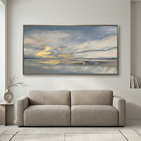 Grande peinture murale côtière, coucher de soleil sur la plage, peinture abstraite acrylique faite à la main sur toile, paysage marin texturé, décoration murale intérieure
