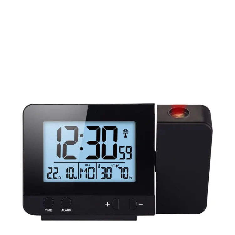 مصنع جديد تصميم الإبداعية ساعة بشاشة Lcd مع توقعات الطقس الإسقاط المزدوج إنذار منبه رقمي ساعة الطاولة