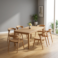 Ensemble de salle à manger d'extérieur en teck massif de qualité supérieure, table rectangulaire aux coins arrondis avec 6 chaises Hiro