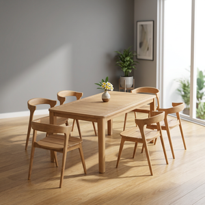 Ensemble de salle à manger d'extérieur en teck massif de qualité supérieure, table rectangulaire aux coins arrondis avec 6 chaises Hiro - Product Image 2