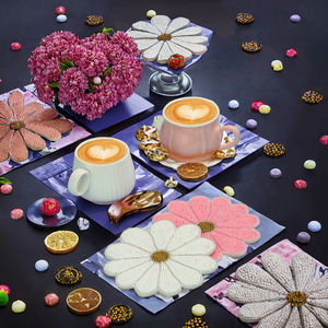 ที่รองแก้วลายดอกเบญจมาศโบฮีเมียนทำด้วยมือสร้างสรรค์แปลกใหม่มีฉนวนกันความร้อนสำหรับตกแต่งเดสก์ท็อปแผ่นรองสินค้าของขวัญ - Product Image 2