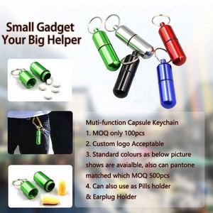 Wholesale Vintage Custom Lightweight Fashion Trend <b>Mini</b> Pill Container Keychain Bottle Multi-Functional Keyrings Metal Pill Box - Product Image 3