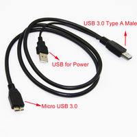 Bochara Micro USB 3,0 con fuente de alimentación USB Cable DE DATOS macho a macho Super Speed Y Splitter 2 en 1 Cable de datos para HDD 60cm 100cm