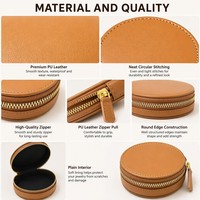 Astuccio Rotondo in Pelle PU Marrone con Cerniera per Gioielli, Mini Scatola Portatile da Viaggio per Orecchini a Cerchio, Organizer
