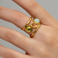 Bague ouverte en acier inoxydable à trois couches, style espagnol, avec glaçure colorée et pierres de couleur Morandi
