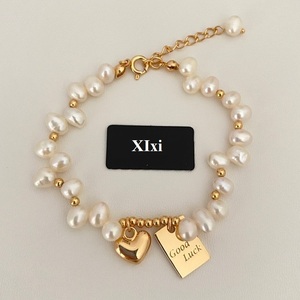 Denise Women's Elegant Fresh Square Heart Bracelet with High-End Design Artificiak Pearl Fashion Bangles <strong>Lucky</strong> <strong>Brand</strong> <strong>Jewelry</strong> - Product Image 1