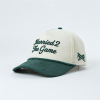 Casquette de baseball pour adultes en velours côtelé personnalisé, avec logo brodé en lettres 3D en relief, 5 panneaux, design à cordon et visière incurvée verte