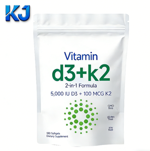 Formule 2-en-1 Vitamine <span class=keywords><strong>D3</strong></span> + <span class=keywords><strong>K2</strong></span> en gélules molles |   <span class=keywords><strong>5000</strong></span> UI <span class=keywords><strong>D3</strong></span> + 100 µg <span class=keywords><strong>K2</strong></span> |   180 comprimés pour soutenir la santé des os et du système immunitaire - Product Image 1