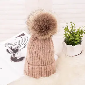 Winter Beanie Hats Women Women Custom Beanie Fur Ball Pom Poms Winter Girl 's Knitted Cap New Thick Female Beanies Hat