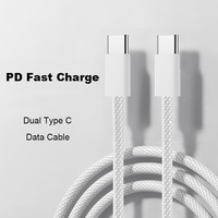 Câble tressé en nylon double USB-C 60W durable 1M pour charge rapide et transfert de données pour iPhone 16/15 Pro Max iPad Ordinateur