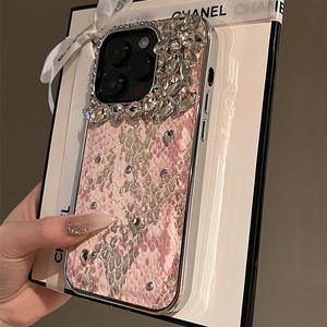 Tschick adapté pour <span class=keywords><strong>iPhone</strong></span> 15 Pro Max 12 13 14 Pro strass premium motif peau de <span class=keywords><strong>serpent</strong></span> <span class=keywords><strong>coque</strong></span> de bord galvanisée - Product Image 4