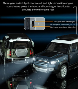 PANDAS Unisex <span class=keywords><strong>1</strong></span>:<span class=keywords><strong>18</strong></span> modelo fundido a presión Metal <span class=keywords><strong>Land</strong></span> <span class=keywords><strong>Rover</strong></span> <span class=keywords><strong>Defender</strong></span> SUV Aleación de plástico modelo de coche sonido luz Puerta Abierta decoración coche de juguete - Product Image 5