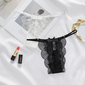 Ropa interior bonita de estilo sexy con lazo de flores pequeñas <span class=keywords><strong>Tanga</strong></span> de encaje de mujer de un hilo transparente y sexy - Product Image 6