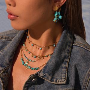 Винтажный Синий Бирюзовый комплект ювелирных изделий, свадебный набор из натурального камня, серьги-кольца из нержавеющей стали, ювелирный набор для подарка на вечеринку - Product Image 5