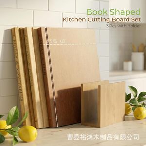 Book-Shaped Solid Wood Cutting Board Set 3Pcs Anti-Slip Kitchen Chopping Block For Meat Vegetables Bread - Product Image 5