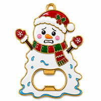 Décapsuleur magnétique de réfrigérateur en alliage de zinc en forme de bonhomme de neige de Noël personnalisé, émail coloré, finition de surface personnalisée pour la maison