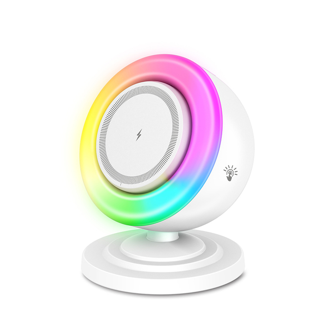 3 in 1 Qi2 Magnetic Desktop Wireless Charger with Bluetooth Speaker and RGB Cool Night Lamp OJD-136