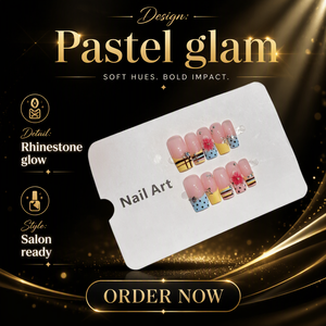 <span class=keywords><strong>Uñas</strong></span> Postizas Hechas a Mano B582, Almendradas, Manicura Francesa, Rosa Pastel, Amarillo, Azul, <span class=keywords><strong>con</strong></span> Puntos, <span class=keywords><strong>Rayas</strong></span>, Estrellas y Flores - Product Image 6