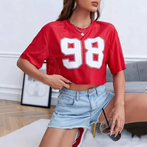 เสื้อครอปตาข่ายซับลิเมชั่นสำหรับผู้หญิง ขายส่ง แห้งเร็ว ระบายอากาศดี แฟชั่นเสื้อเจอร์ซีย์อเมริกันฟุตบอล เสื้อครอปตาข่ายสำหรับออกกำลังกาย - Product Image 3