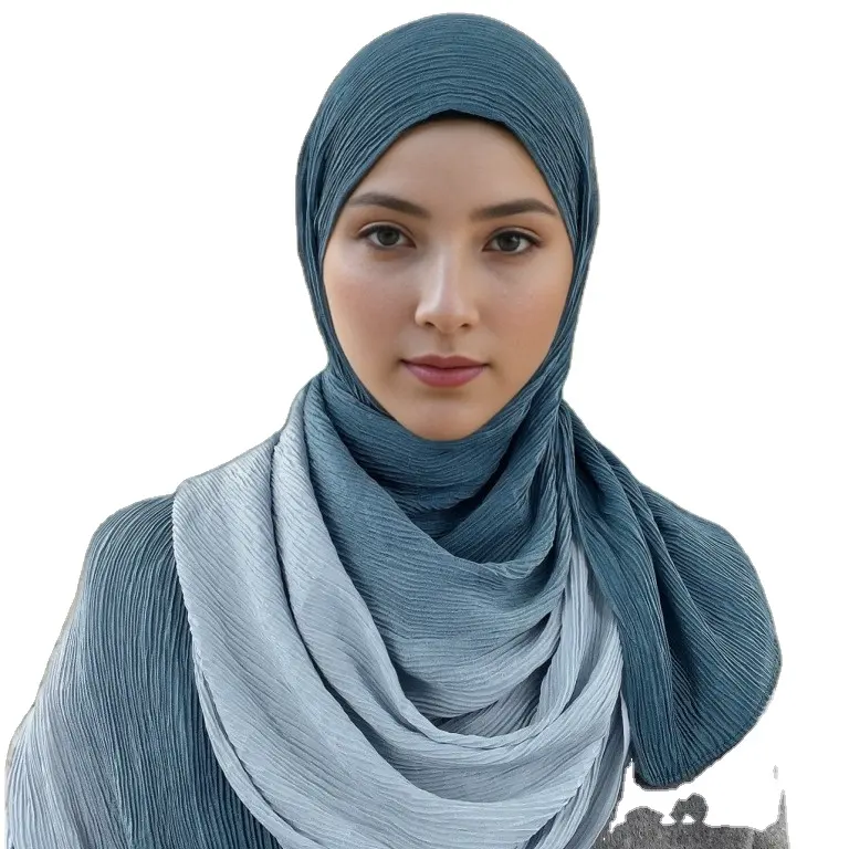 Nieuwe Rimpel Ombre Tudung Malaysia Chiffon Geplooide Vrouwen Hoofddoek Effen Kleur Dames Crinkle Sjaal Moslim Vrouwen Chiffon Hijabs