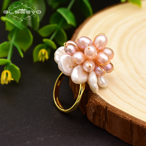 925 <strong>Sterling</strong> <strong>Silver</strong> Natural Fresh Water Baroque Pink Pearl Flower <strong>Adjustable</strong> <strong>Ring</strong> for Women Wedding - Product Image 1