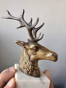 الشركة المصنعة الفاخرة العتيقة النمط الصيني البرونزية الغزلان رئيس النحت المعادن الصب النحاس الأيائل تمثال الفن القديم الأنيق - Product Image 3