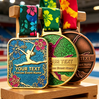 Médailles de gymnastique créatives très demandées, médailles carrées de gymnastique en émail Hibiscus pour les récompenses sportives de Noël pour les jeunes, vente en gros personnalisée