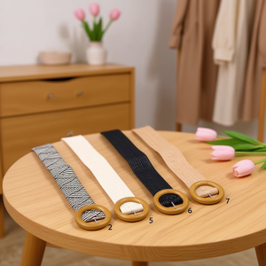 Cintura in pelle PP con fibbia in legno da 5 cm per donna, cintura alla moda con chiusura ad anello in legno naturale, nuovo stile 2024 - Product Image 1