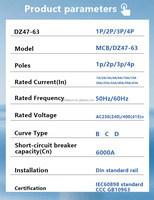Hecho en fábrica 1P 2P 3P 4P 0.5A 1A 2A 3A 63A AC MCB Disyuntor en miniatura 6KA MLS Tipo C B D 230V 400V con certificado CE