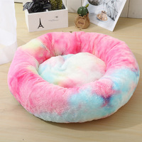 Anti-anxiété beignet chien câlin lit chauffant confortable doux chien lit rond moelleux fausse fourrure peluche coussin calmant chien et chat lit