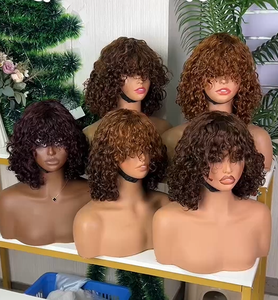 Peluca de Cabello Humano Virgen 100% con Flequillo, Rizado al Agua, SDD Super Double Drawn, Transparente para Peluca Bob con Encaje - Product Image 1