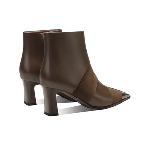 Bottines Western Formelles Personnalisées pour <span class=keywords><strong>Femme</strong></span> Moncheer, à Bout Pointu, Fermeture Éclair, en <span class=keywords><strong>Cuir</strong></span> et Daim, Talon Carré, Embout Métallique - Product Image 2