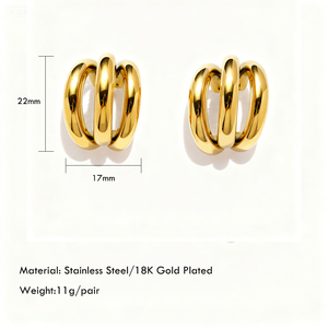 Pendientes en Forma de C de Acero Inoxidable con Baño de Oro PVD de 18k, Hipoalergénicos, Resistentes al Deslustre y al Agua, Modelo YF3041 - Product Image 6