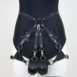 Pulseira de couro PU punk para pernas e coxas, cinto de bondage para mulheres, acessório gótico para pernas e coxas, rebite com laço - Product Image 6