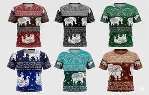 Camiseta de manga corta y cuello redondo con estampado de elefantes y flores en sublimación. Hecho de micro poliéster de 130 gsm. - Product Image 5